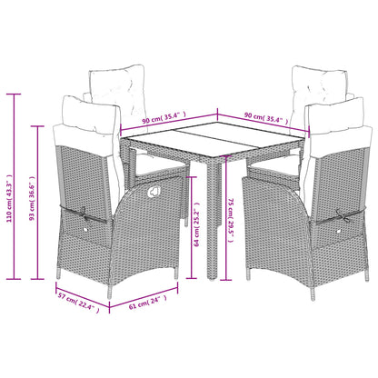 Set da Pranzo da Giardino 5 pz Nero con Cuscini in Polyrattan | homemem39
