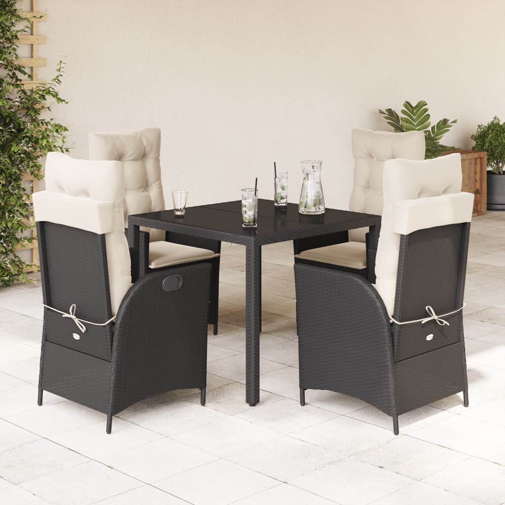 Set da Pranzo da Giardino 5 pz Nero con Cuscini in Polyrattan | homemem39