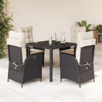Set da Pranzo da Giardino 5 pz Nero con Cuscini in Polyrattan | homemem39