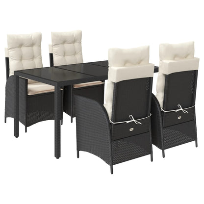 Set da Pranzo da Giardino 5 pz Nero con Cuscini in Polyrattan | homemem39
