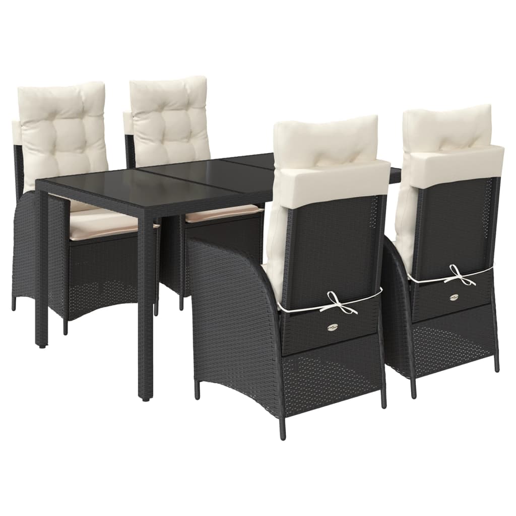 Set da Pranzo da Giardino 5 pz Nero con Cuscini in Polyrattan - homemem39