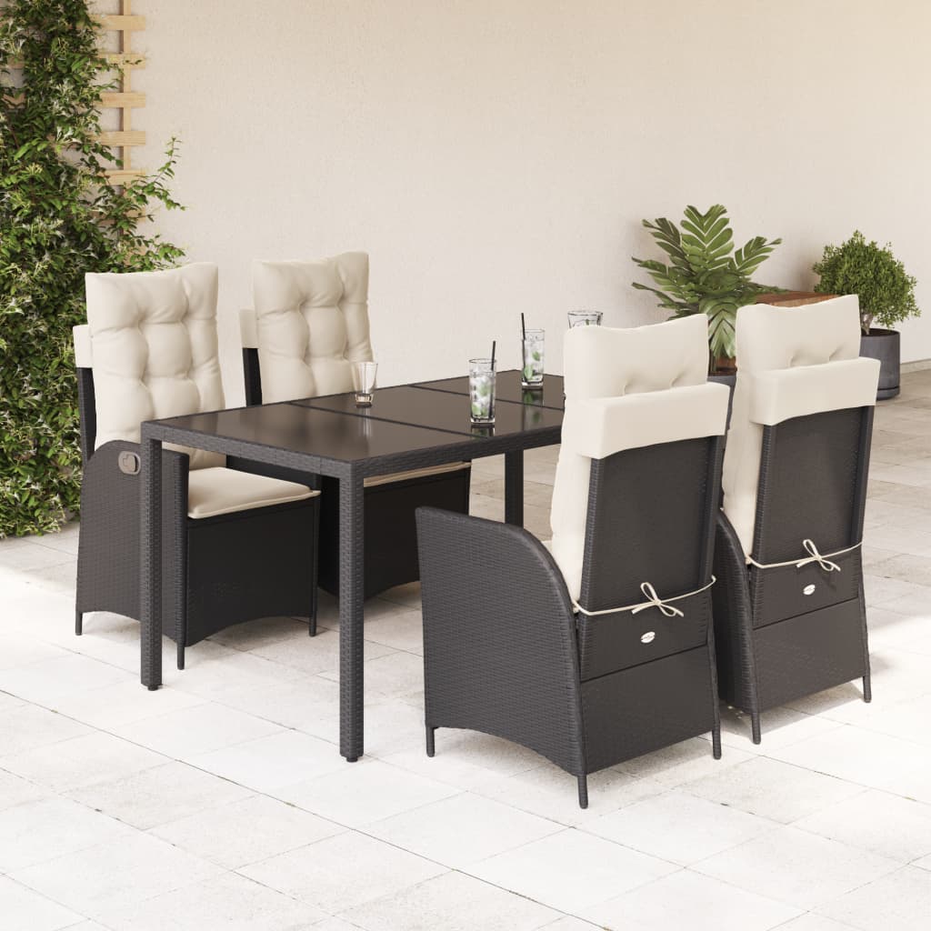 Set da Pranzo da Giardino 5 pz Nero con Cuscini in Polyrattan | homemem39