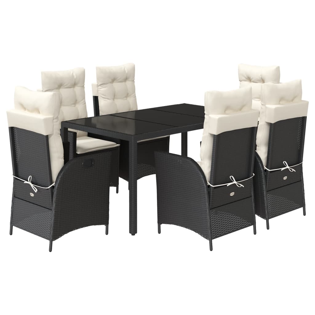 Set da Pranzo da Giardino 7 pz Nero con Cuscini in Polyrattan | homemem39