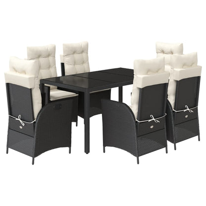 Set da Pranzo da Giardino 7 pz Nero con Cuscini in Polyrattan | homemem39