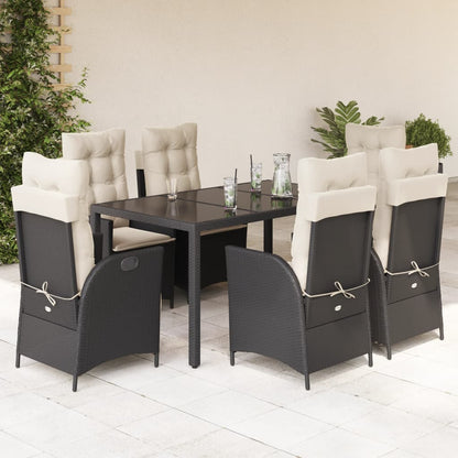 Set da Pranzo da Giardino 7 pz Nero con Cuscini in Polyrattan - homemem39