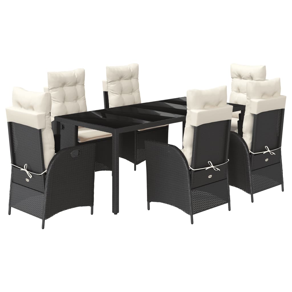 Set da Pranzo da Giardino 7 pz Nero con Cuscini in Polyrattan