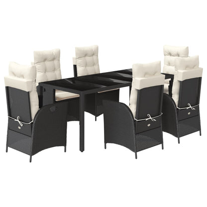 Set da Pranzo da Giardino 7 pz Nero con Cuscini in Polyrattan