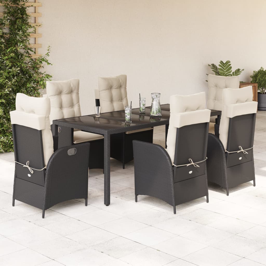 Set da Pranzo da Giardino 7 pz Nero con Cuscini in Polyrattan - homemem39