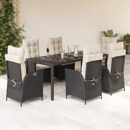 Set da Pranzo da Giardino 7 pz Nero con Cuscini in Polyrattan - homemem39