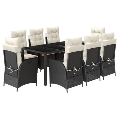 Set da Pranzo da Giardino 9 pz con Cuscini Nero in Polyrattan | homemem39