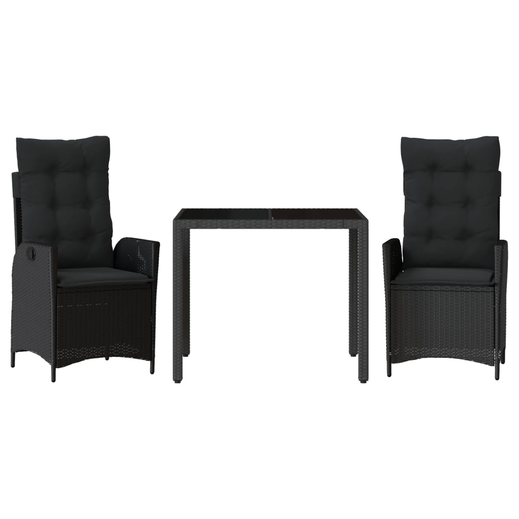 Set da Pranzo da Giardino 3 pz con Cuscini Nero in Polyrattan | homemem39