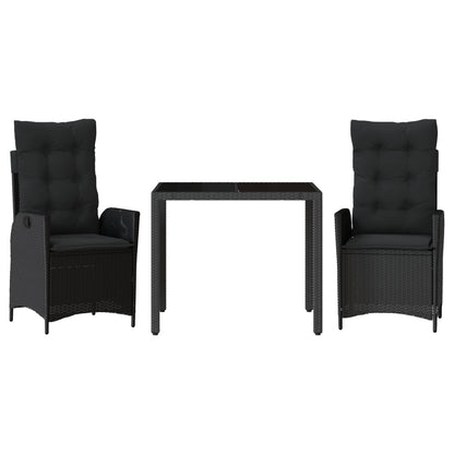 Set da Pranzo da Giardino 3 pz con Cuscini Nero in Polyrattan | homemem39