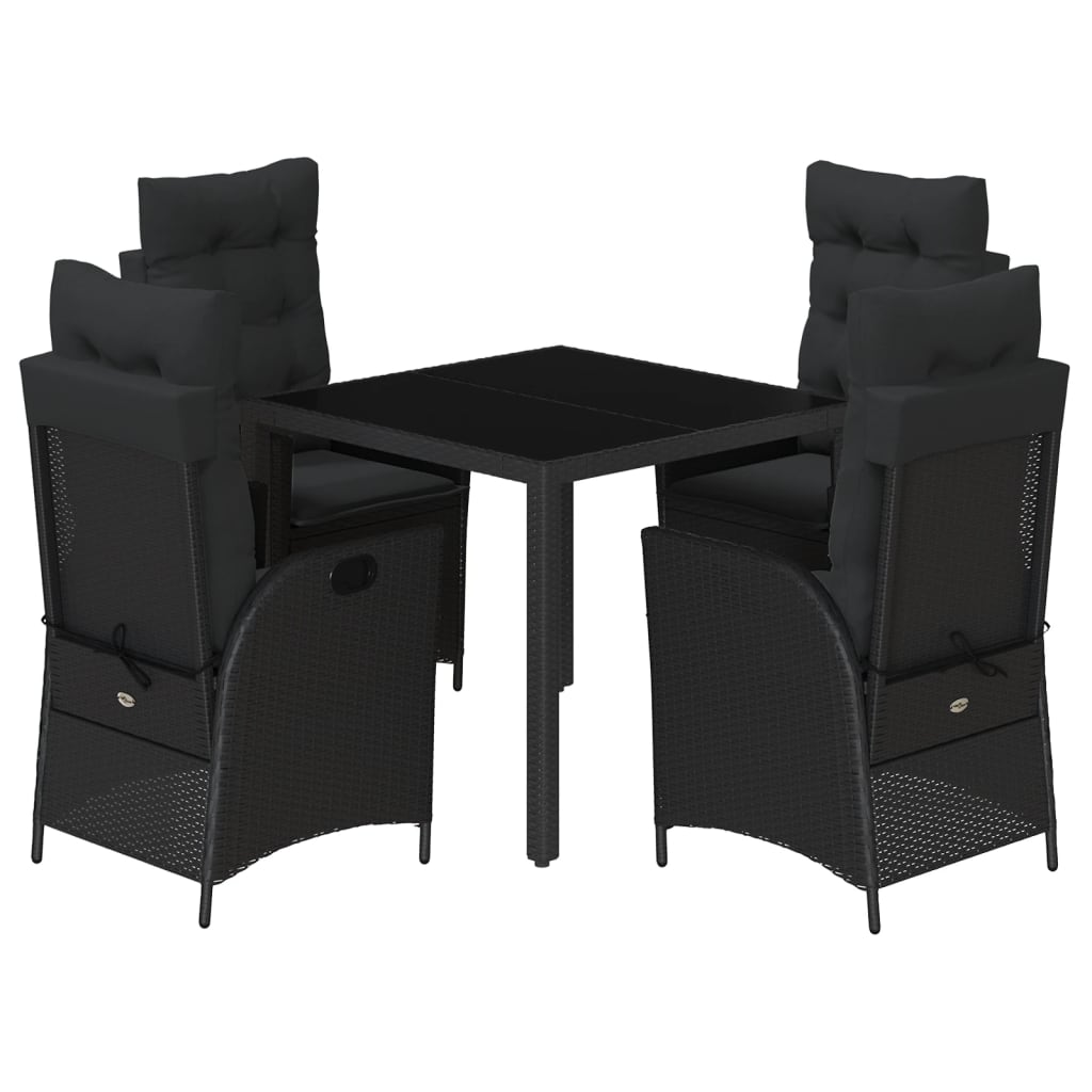 Set da Pranzo da Giardino 5 pz Nero con Cuscini in Polyrattan | homemem39