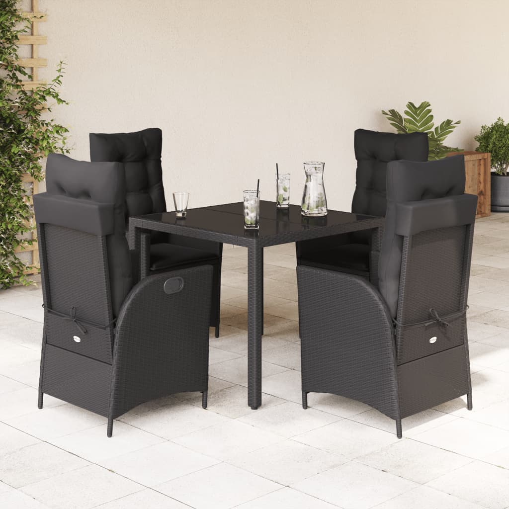 Set da Pranzo da Giardino 5 pz Nero con Cuscini in Polyrattan | homemem39