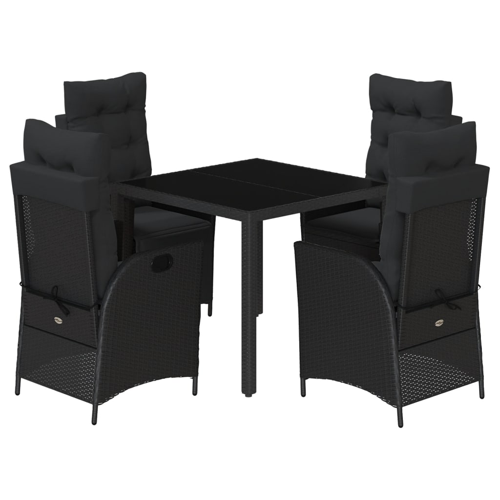 Set da Pranzo da Giardino 5 pz Nero con Cuscini in Polyrattan | homemem39