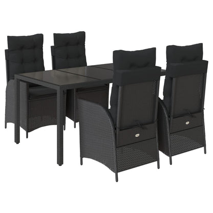 Set da Pranzo da Giardino 5 pz Nero con Cuscini in Polyrattan | homemem39