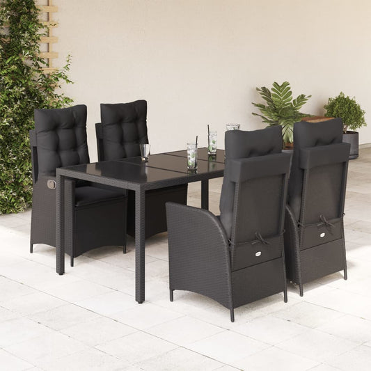 Set da Pranzo da Giardino 5 pz Nero con Cuscini in Polyrattan - homemem39