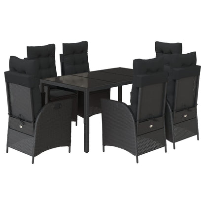 Set da Pranzo da Giardino 7 pz Nero con Cuscini in Polyrattan | homemem39