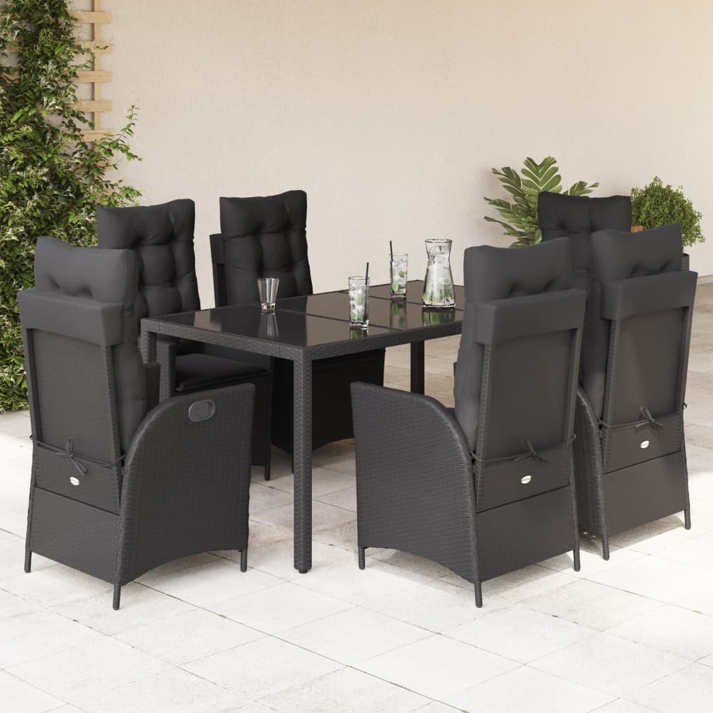 Set da Pranzo da Giardino 7 pz Nero con Cuscini in Polyrattan | homemem39