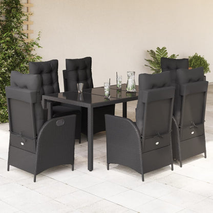 Set da Pranzo da Giardino 7 pz Nero con Cuscini in Polyrattan - homemem39