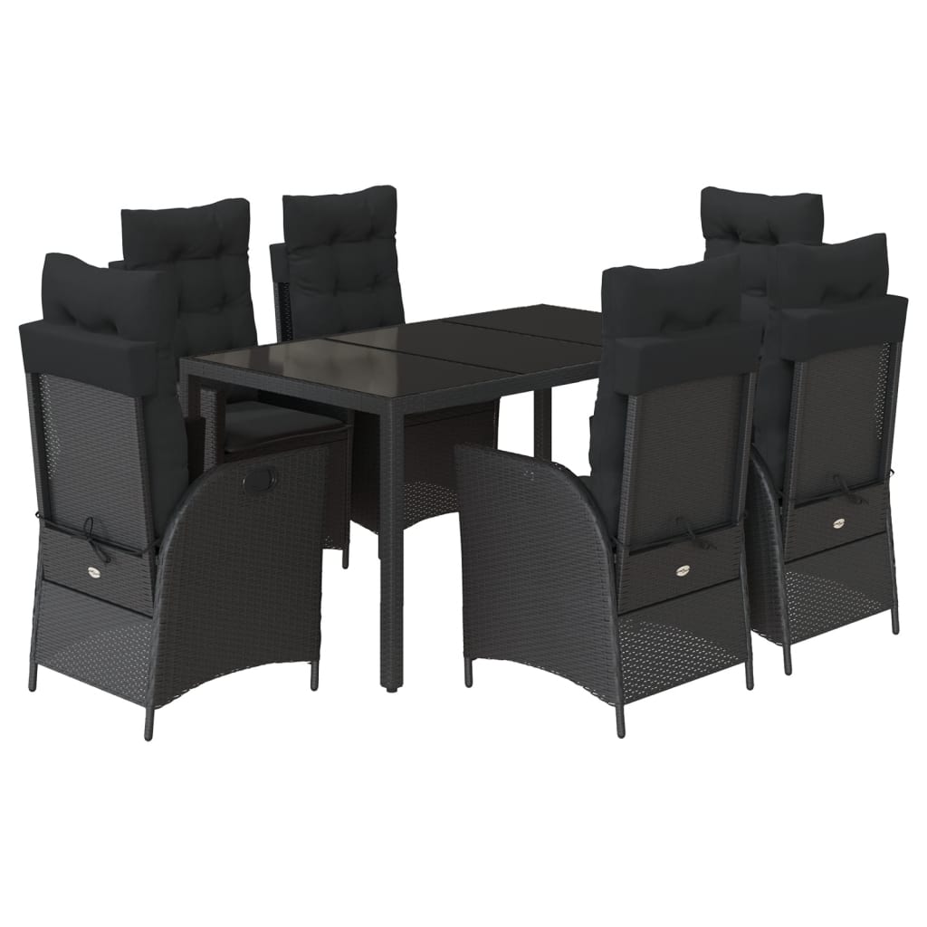 Set da Pranzo da Giardino 7 pz Nero con Cuscini in Polyrattan | homemem39