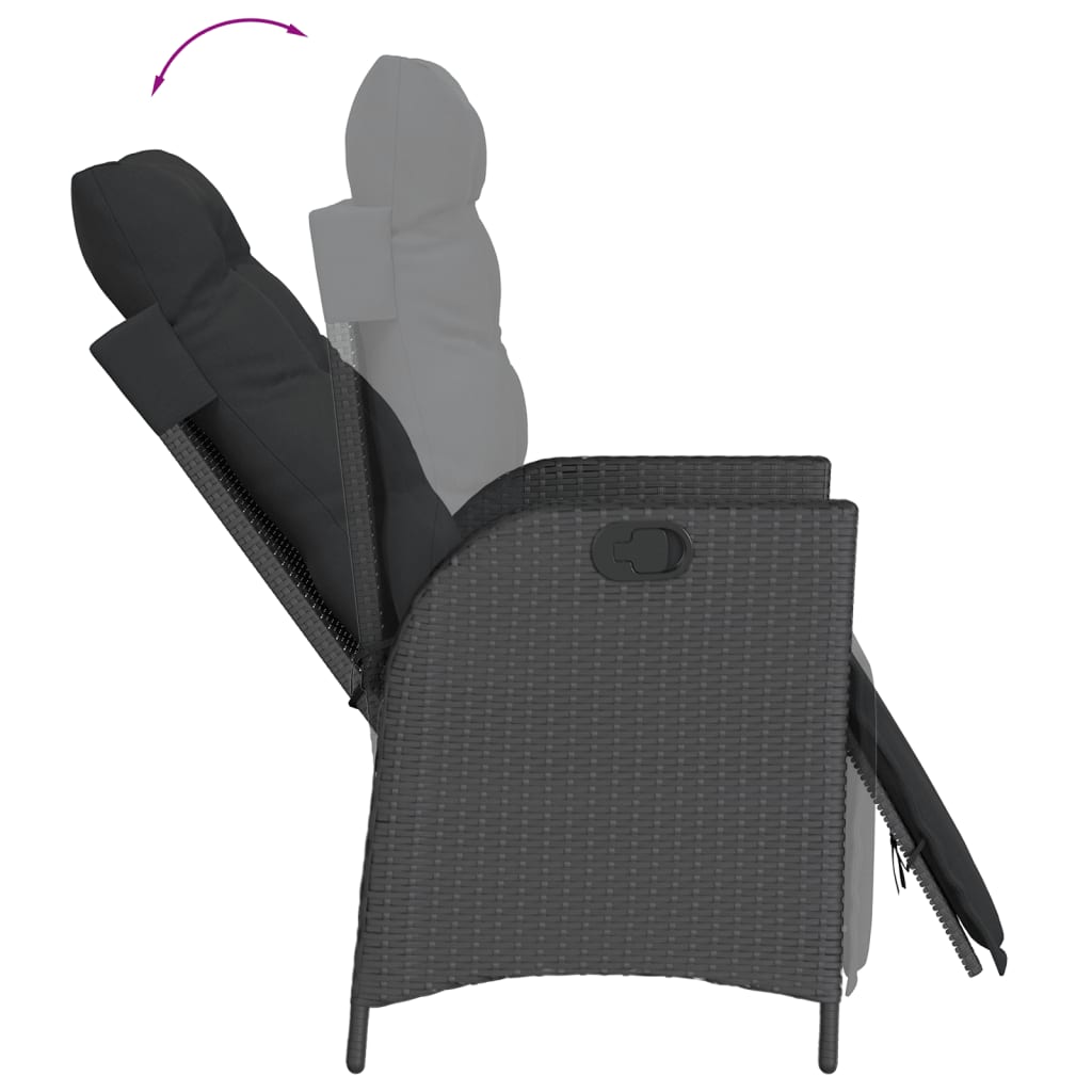 Set da Pranzo da Giardino 7 pz Nero con Cuscini in Polyrattan | homemem39