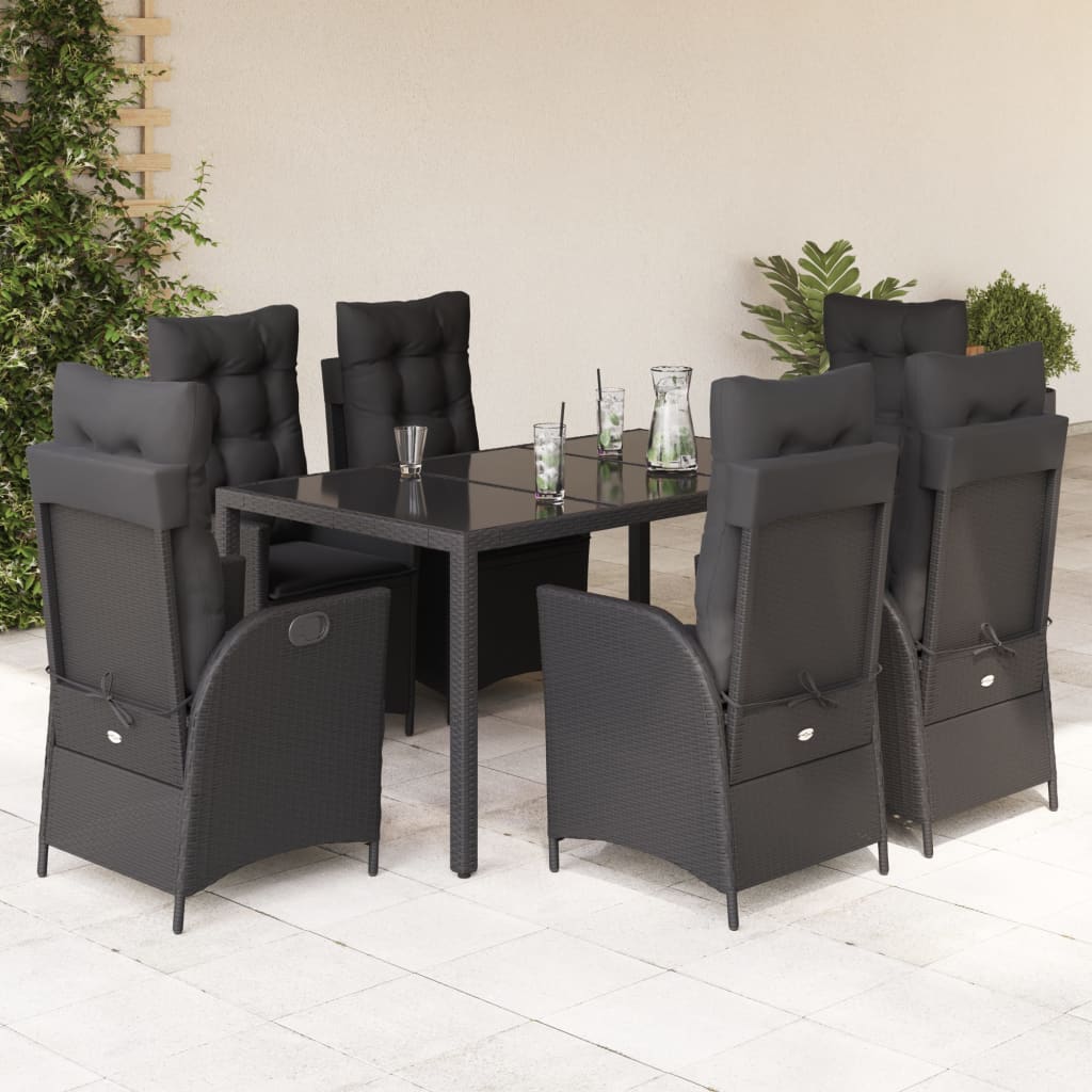 Set da Pranzo da Giardino 7 pz Nero con Cuscini in Polyrattan - homemem39