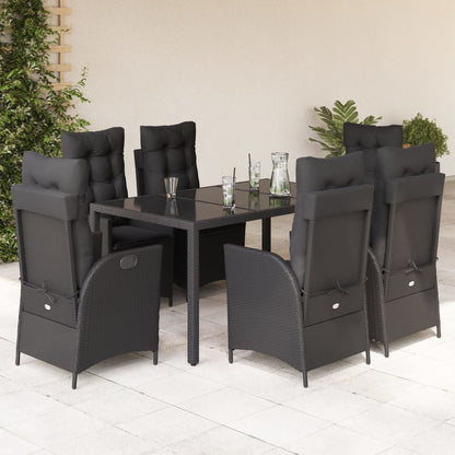 Set da Pranzo da Giardino 7 pz Nero con Cuscini in Polyrattan - homemem39