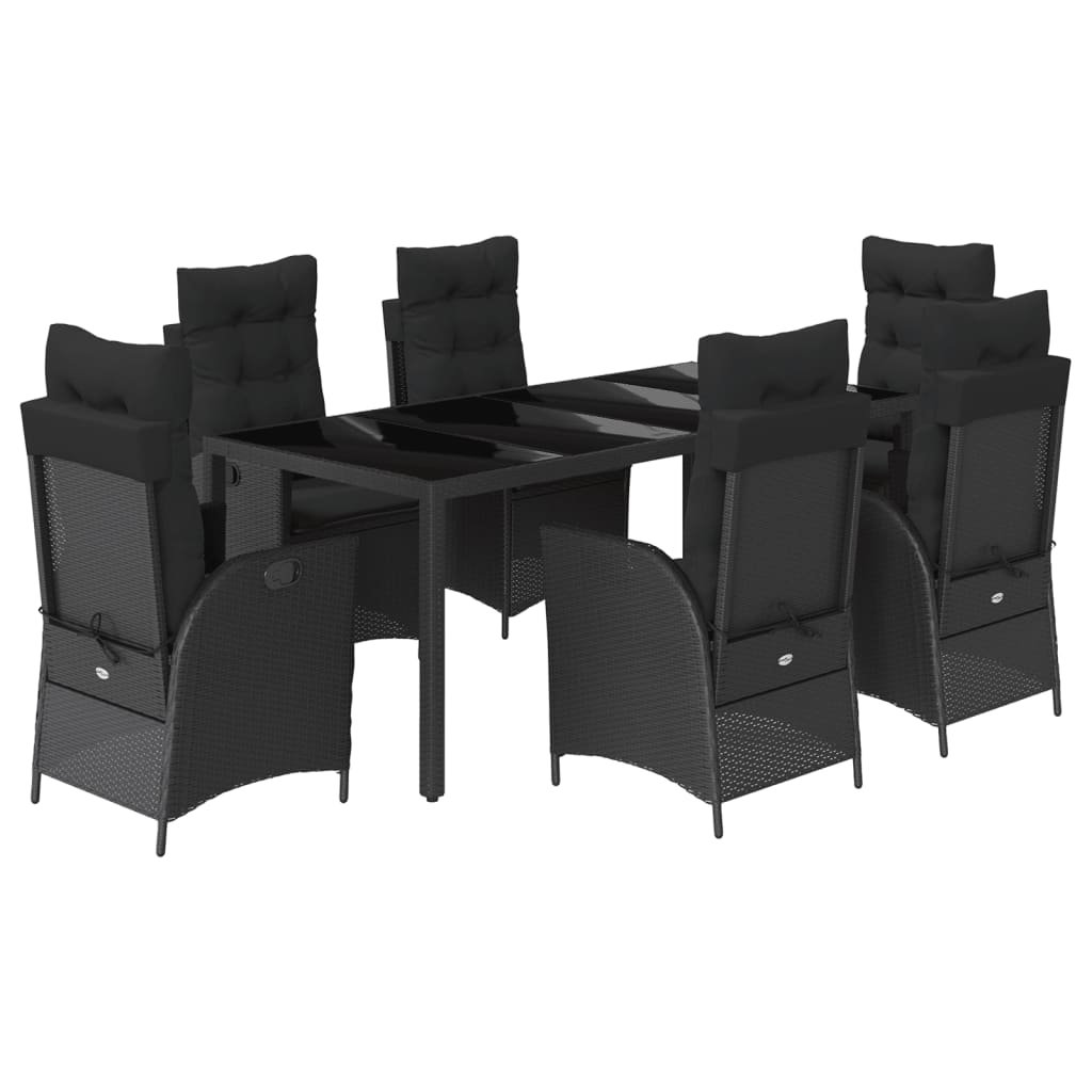 Set da Pranzo da Giardino 7 pz Nero con Cuscini in Polyrattan - homemem39