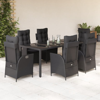 Set da Pranzo da Giardino 7 pz Nero con Cuscini in Polyrattan | homemem39