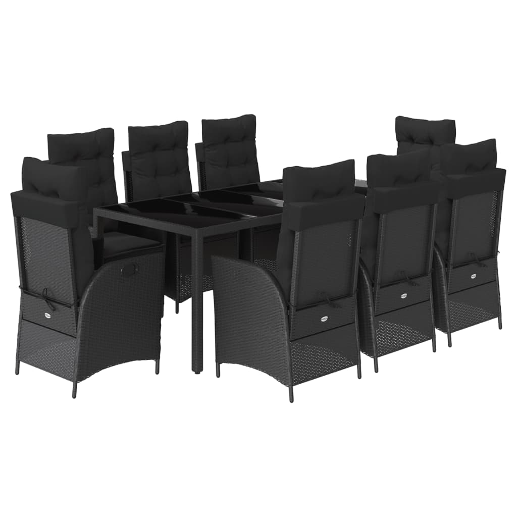 Set da Pranzo da Giardino 9 pz con Cuscini Nero in Polyrattan | homemem39