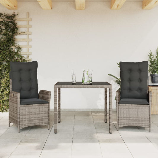 Set da Pranzo da Giardino 3 pz con Cuscini in Polyrattan Grigio - homemem39