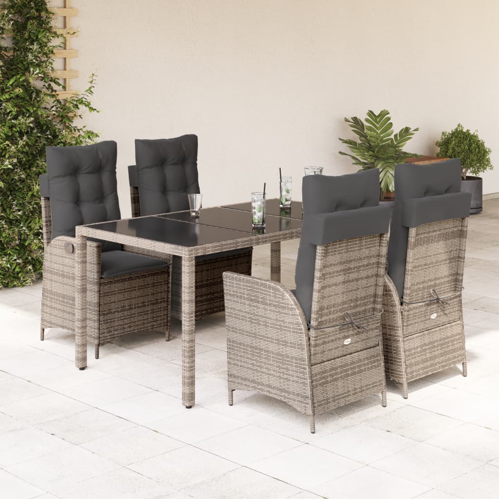Set da Pranzo da Giardino 5 pz con Cuscini in Polyrattan Grigio | homemem39
