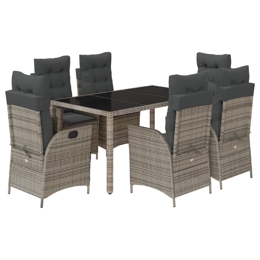 Set da Pranzo da Giardino 7 pz con Cuscini in Polyrattan Grigio - homemem39