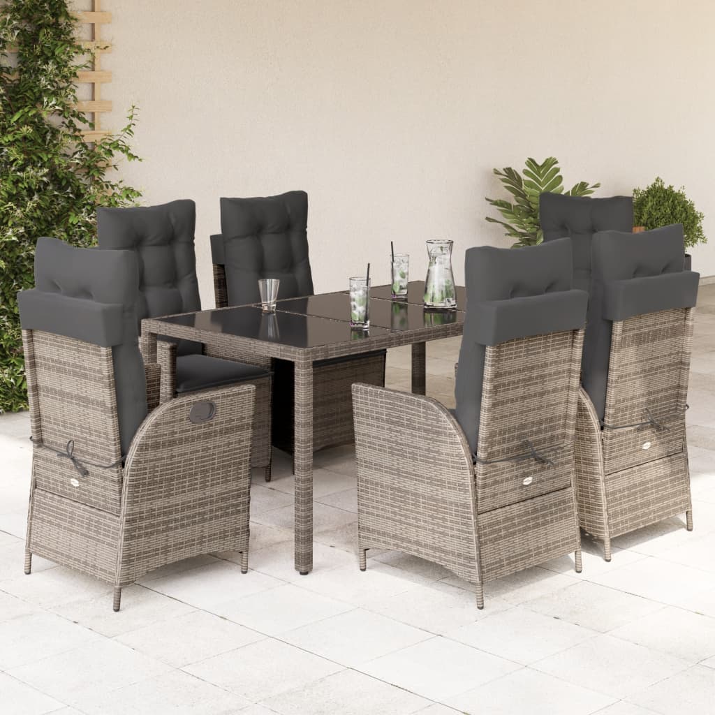Set da Pranzo da Giardino 7 pz con Cuscini in Polyrattan Grigio | homemem39