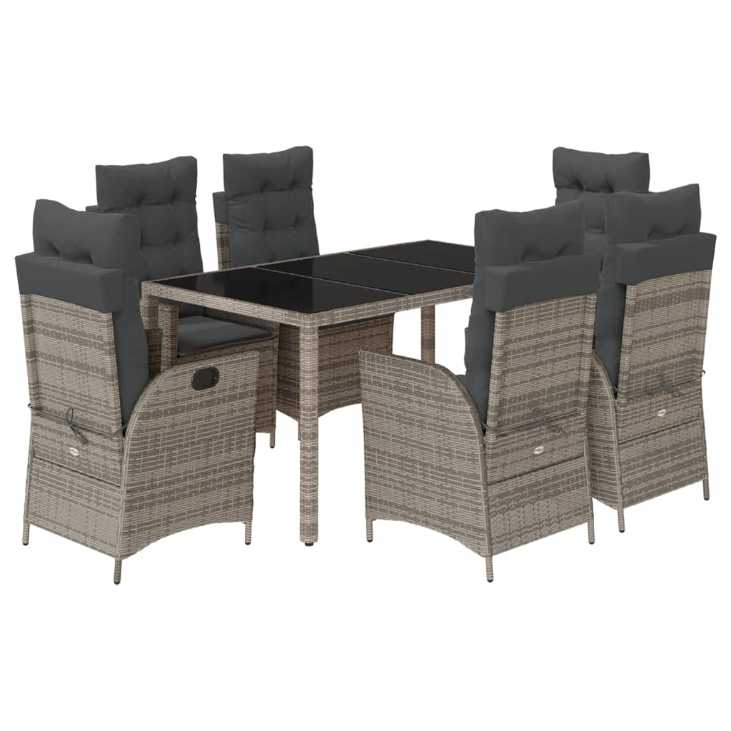 Set da Pranzo da Giardino 7 pz con Cuscini in Polyrattan Grigio | homemem39