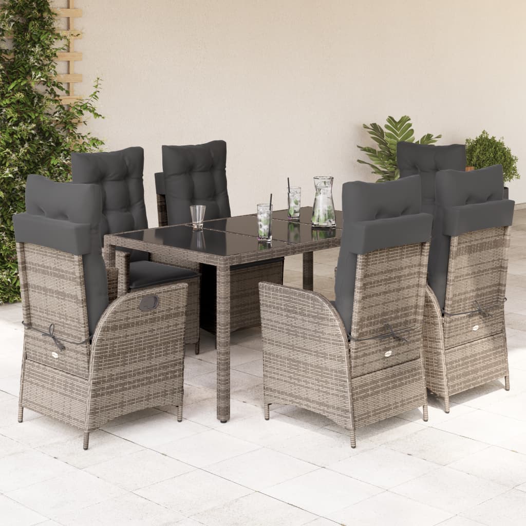Set da Pranzo da Giardino 7 pz con Cuscini in Polyrattan Grigio - homemem39