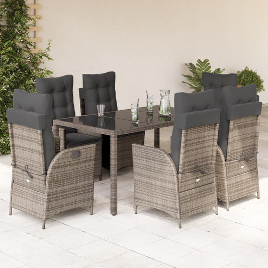 Set da Pranzo da Giardino 7 pz con Cuscini in Polyrattan Grigio - homemem39