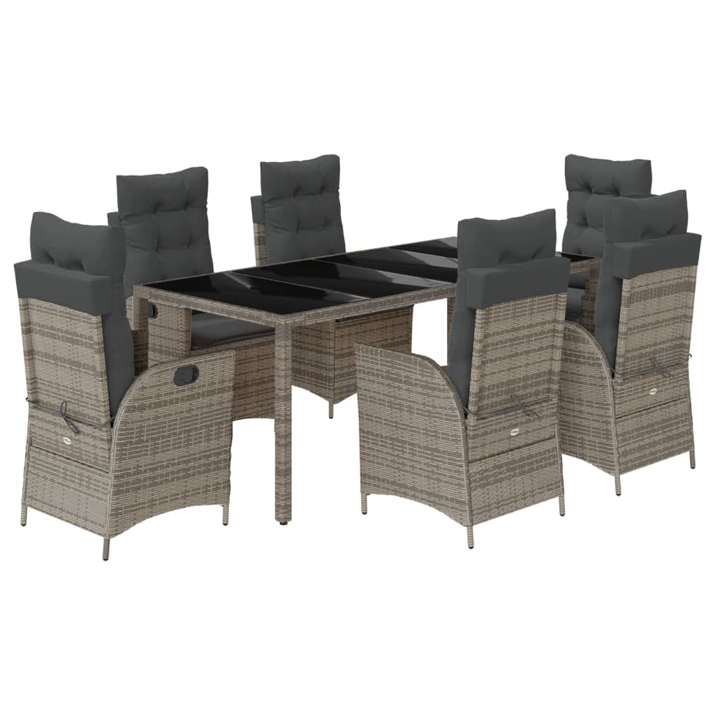 Set da Pranzo da Giardino 7 pz con Cuscini in Polyrattan Grigio | homemem39