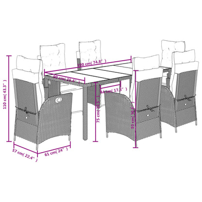Set da Pranzo da Giardino 7 pz con Cuscini in Polyrattan Grigio | homemem39