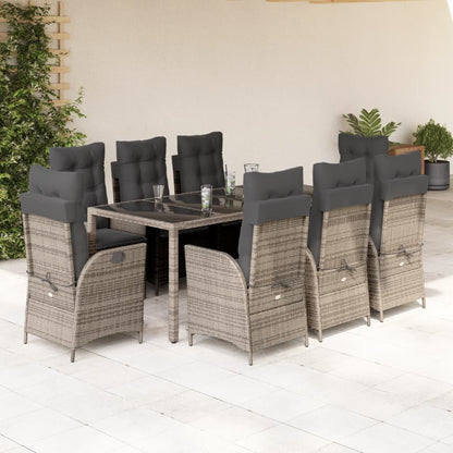 Set da Pranzo da Giardino 9 pz con Cuscini in Polyrattan Grigio | homemem39