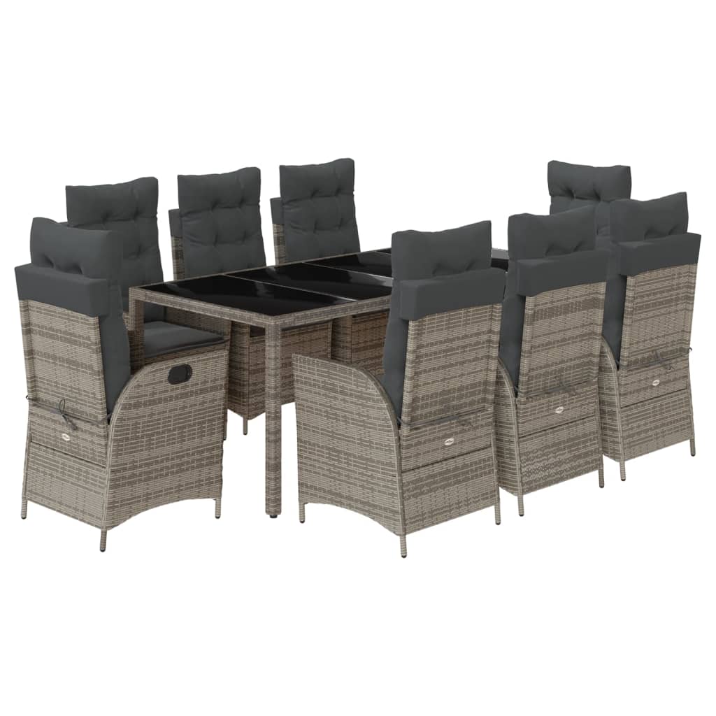 Set da Pranzo da Giardino 9 pz con Cuscini in Polyrattan Grigio - homemem39