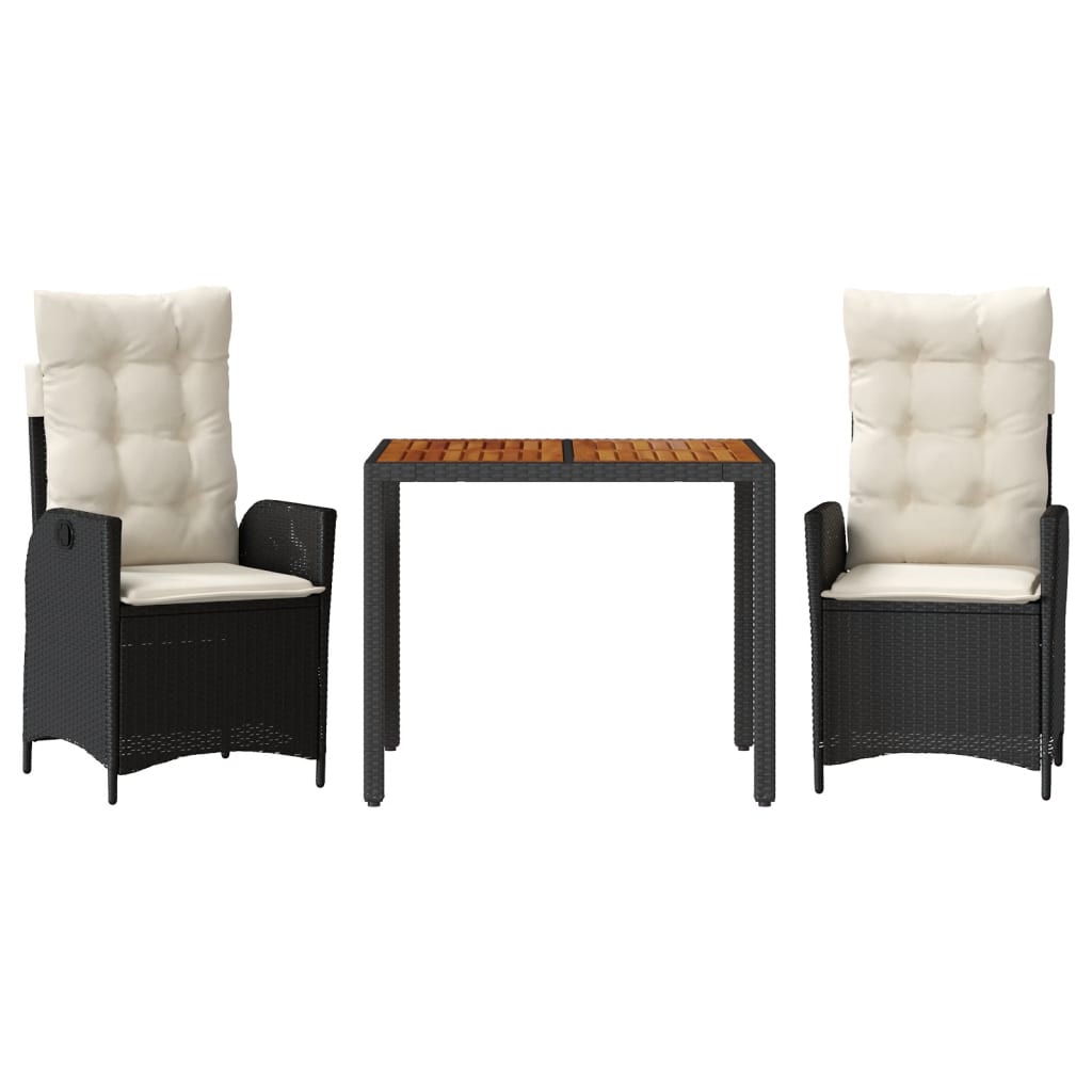 Set da Pranzo da Giardino 3 pz con Cuscini Nero in Polyrattan - homemem39