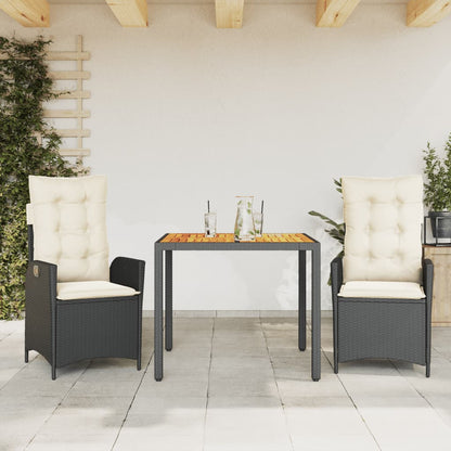 Set da Pranzo da Giardino 3 pz con Cuscini Nero in Polyrattan | homemem39