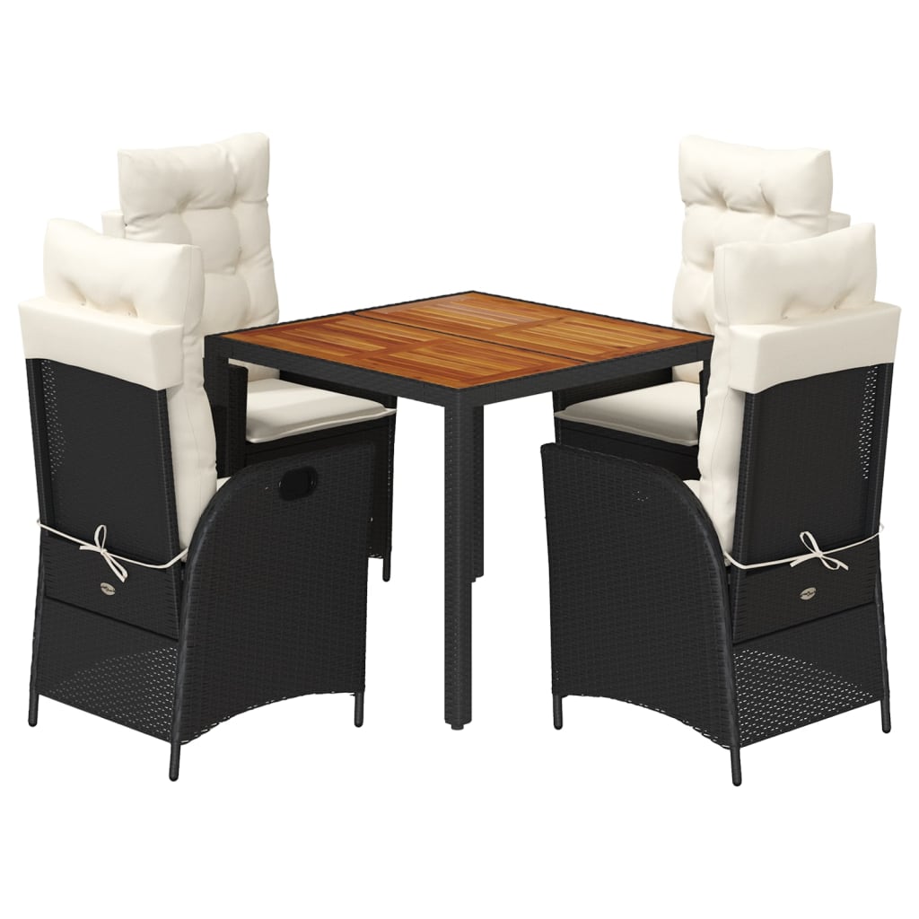 Set da Pranzo da Giardino 5 pz Nero con Cuscini in Polyrattan | homemem39