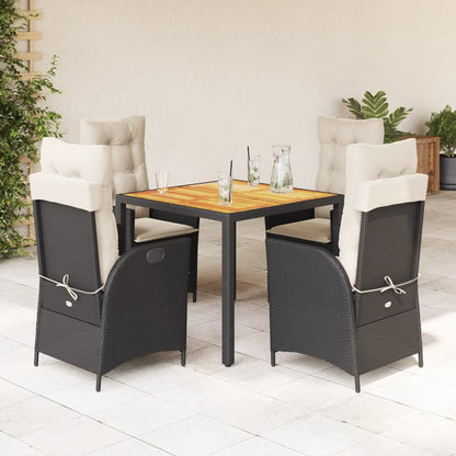 Set da Pranzo da Giardino 5 pz Nero con Cuscini in Polyrattan | homemem39