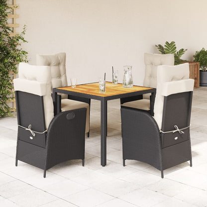 Set da Pranzo da Giardino 5 pz Nero con Cuscini in Polyrattan | homemem39