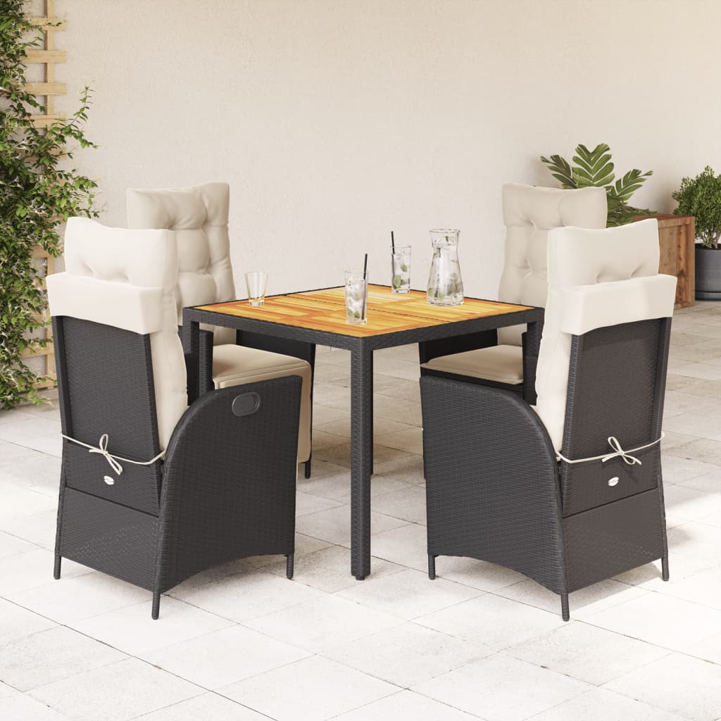 Set da Pranzo da Giardino 5 pz Nero con Cuscini in Polyrattan - homemem39