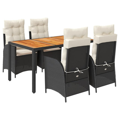 Set da Pranzo da Giardino 5 pz Nero con Cuscini in Polyrattan | homemem39