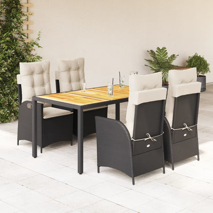 Set da Pranzo da Giardino 5 pz Nero con Cuscini in Polyrattan | homemem39
